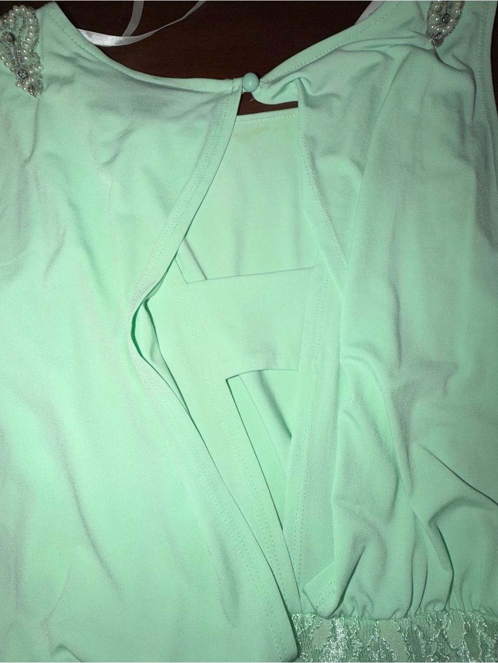 Deb Mint Green Lace Beaded Open Back Mini Dress Size 7 - Picture 5 of 7